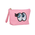 Funny Girls Fashion Cosmetic Bag Eyes Sequin Embroidery Patch Textured PU Lipstick Zipper Pouch Bag